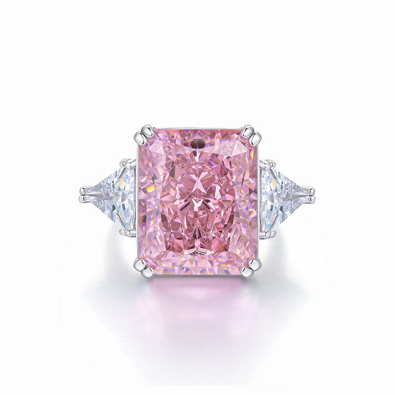 Glam Radiant Cut Diamond 5ct Pink 18k White Gold Plated Engagement Ring | Mix Mix Style-Mix MIx Style