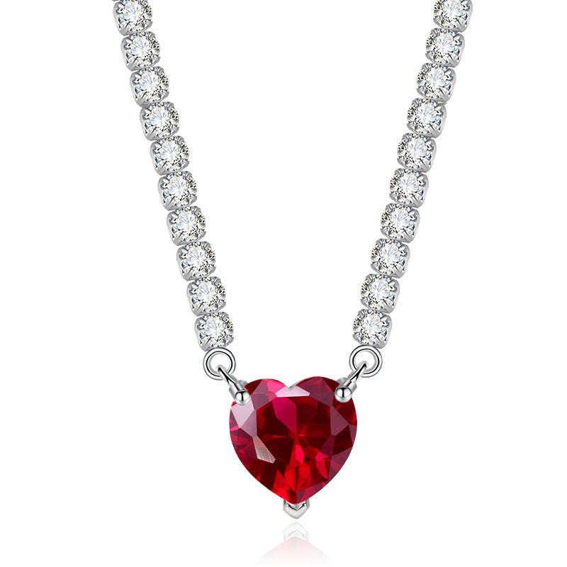 Love Red Dainty Pendant Heart Cut Diamond Necklace & Bracelet Elegant 