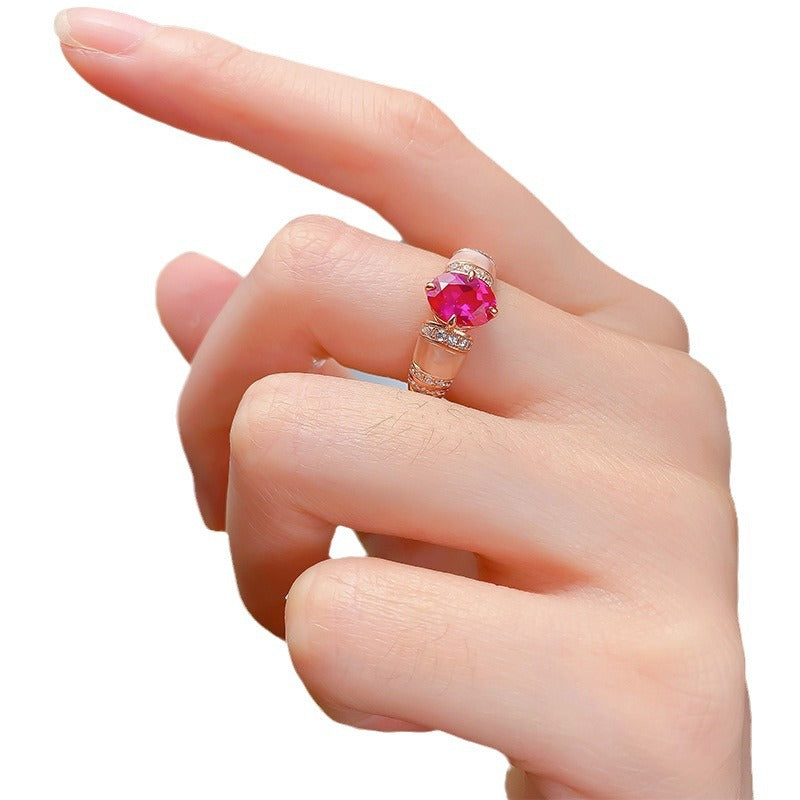 Hot selling new natural pink shell rupee red diamond ring European and American style high-end 925 sterling silver goddess lady ring-Mix MIx Style