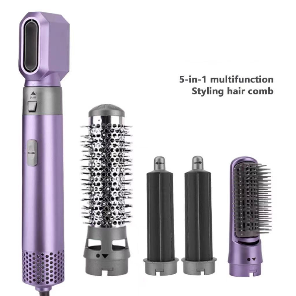 five-in-one hot air comb blow dryer comb automatic suction hair styling comb curly hair straightening comb hair dryer leafless-Mix MIx Style