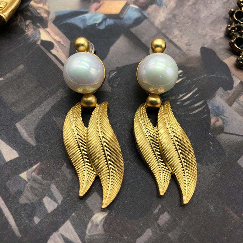 Vintage akoya pearl 18k gold plated necklace earrings set  | Mix Mix Style [Hot Seller]-Mix MIx Style