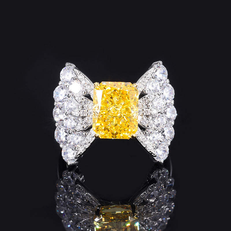 2022 New High Carbon Diamond 3ct Square 8*10 Bow Geometric Textured Women’s Ring Diamond S925 Silver-Mix MIx Style