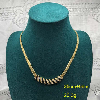Black Stripes Vintage Elegant Pendant Diamonds Luxury 18k Gold Plated Necklace Earrings Jewelry Set | Mix Mix Style-Mix MIx Style