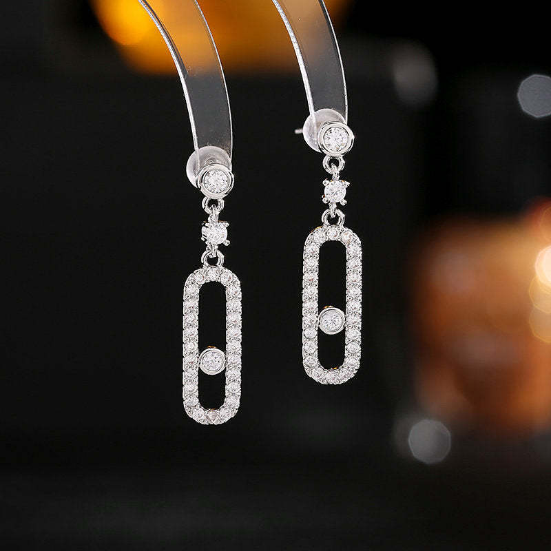Korean version of the simple and super fairy fresh temperament zircon inlaid hollow geometric earrings clavicle chain jewelry set-Mix MIx Style