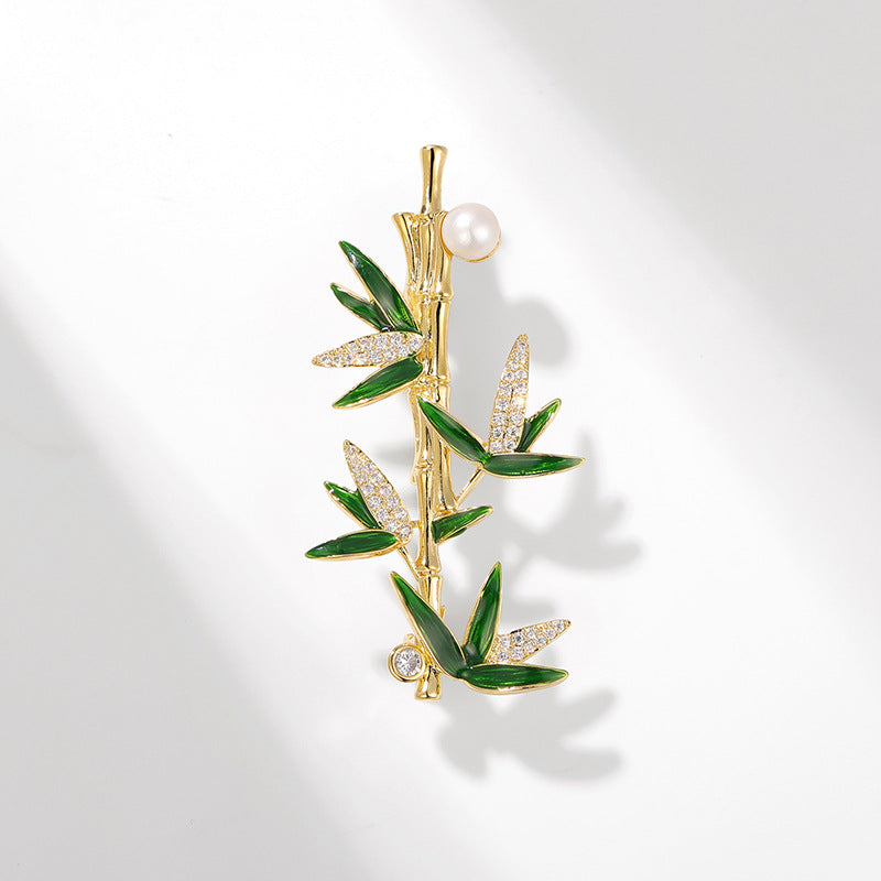 Xiliang Concubine National Trend High-end Bamboo Brooch Ancient Freshwater Pearl Corsage Oil Painting Temperament Coat Accessories Pin-Mix MIx Style