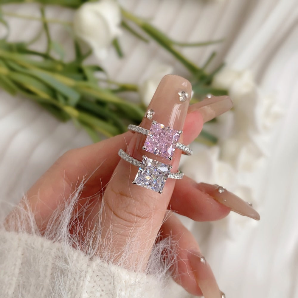 Elegant White Princess Cut Moissanite Diamond 3ct 18k White Gold Plated Engagement Ring | Mix Mix Style-Mix MIx Style