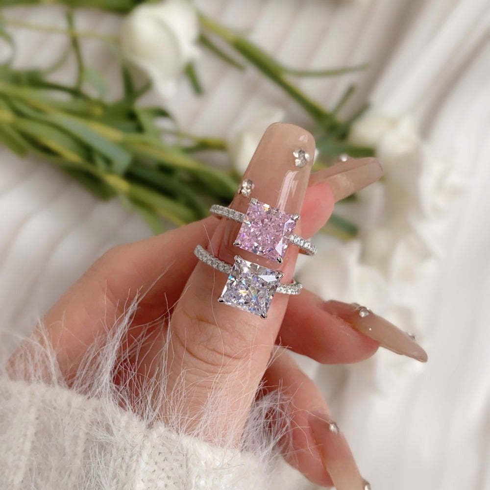Elegant White Princess Cut Moissanite Diamond 3ct 18k White Gold Plated Engagement Ring | Mix Mix Style-Mix MIx Style