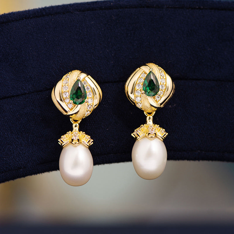 Dazzling White Akoya Green Pear Cut Moissanite Diamonds 18k Vermeil Gold Plated Drop Earrings | Mix Mix Style-Mix MIx Style