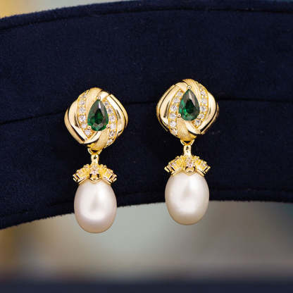 Dazzling White Akoya Green Pear Cut Moissanite Diamonds 18k Vermeil Gold Plated Drop Earrings | Mix Mix Style-Mix MIx Style