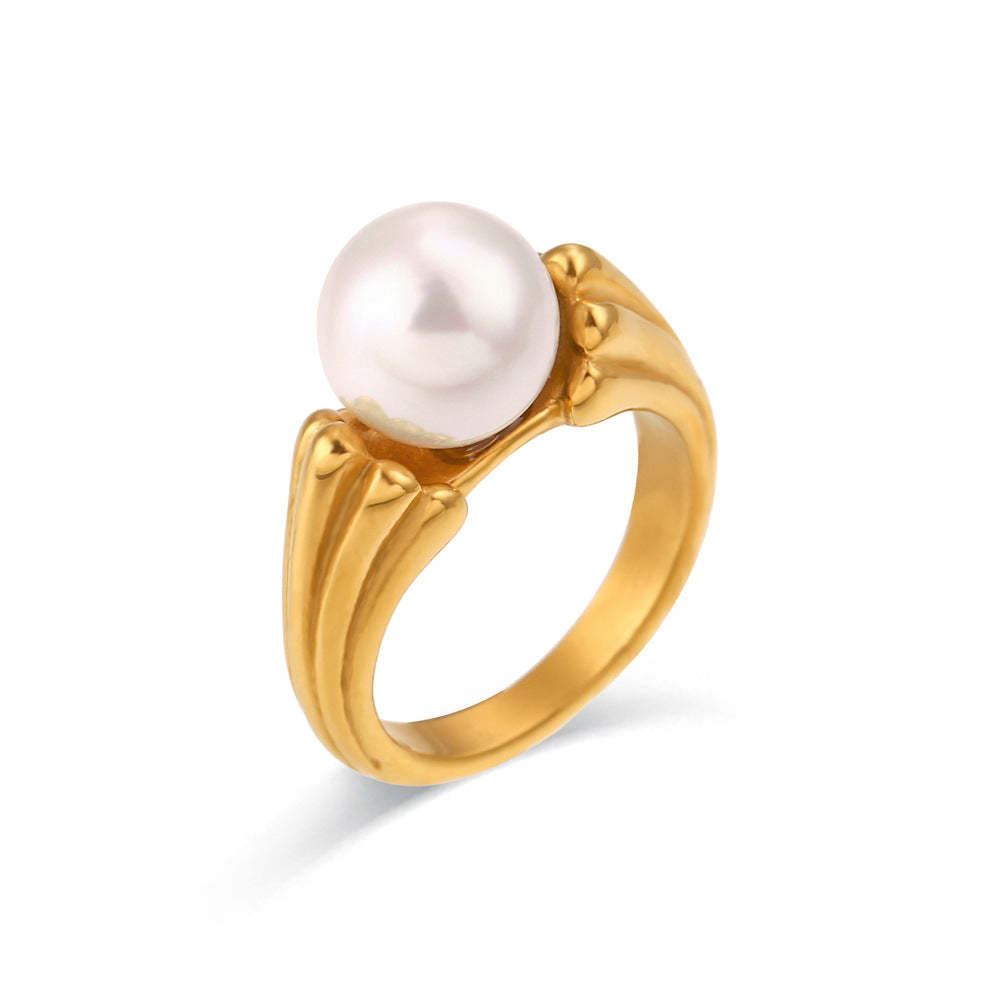 Vintage Classic Centre White Akoya Pearl Elegant Dainty 18k Vermeil Gold Plated Ring Jewelry | Mix Mix Style-Mix MIx Style