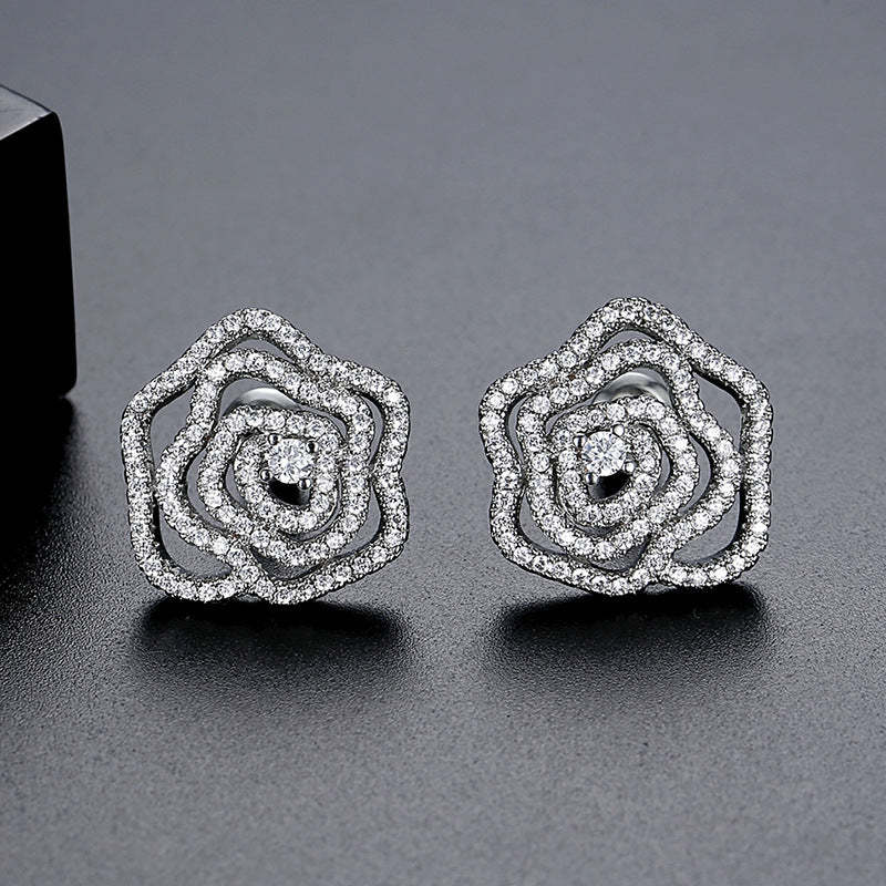 Rose Flower Timeless Moissanite Diamonds Elegant 18k White Gold Plated