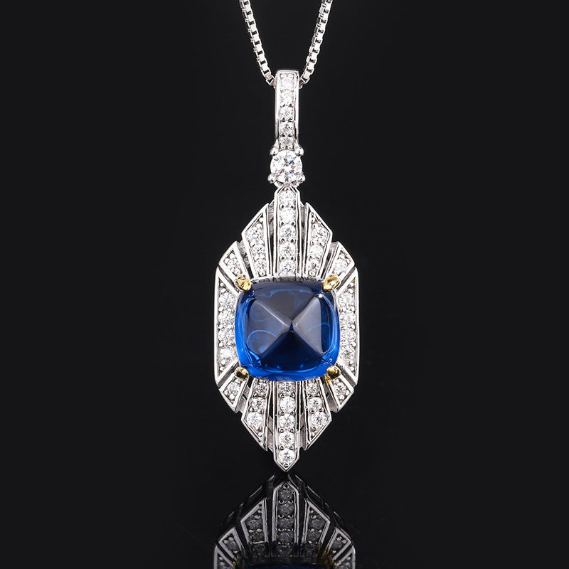 Red & Blue Vintage Pendant Asscher Diamond Luxury 18k Gold Plated Necklace Drop Earrings Jewelry Set | Mix Mix Style-Mix MIx Style