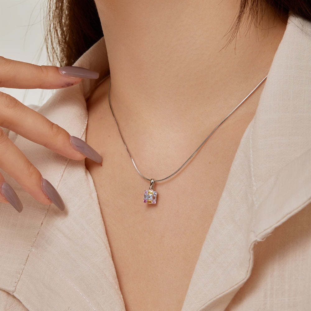 Linlang jewelry new S925 sterling silver necklace women's high-end snake bone chain inlaid with colored zircon pendant clavicle chain-Mix MIx Style