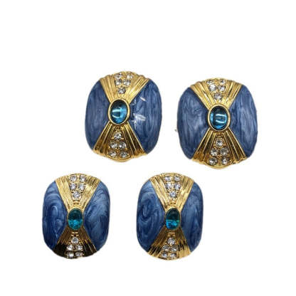 Green - Blue Trendy Oval Cut Moissanite Diamonds Luxury 18k Vermeil Gold Plated Stud Earrings | Mix Mix Style-Mix MIx Style