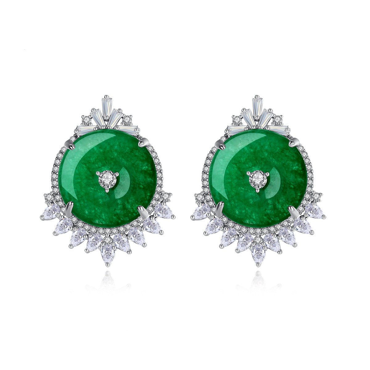Green Circle Classic Moissanite Diamonds Elegant 18k White Gold Plated Vintage Retro Stud Earrings | Mix Mix Style-Mix MIx Style