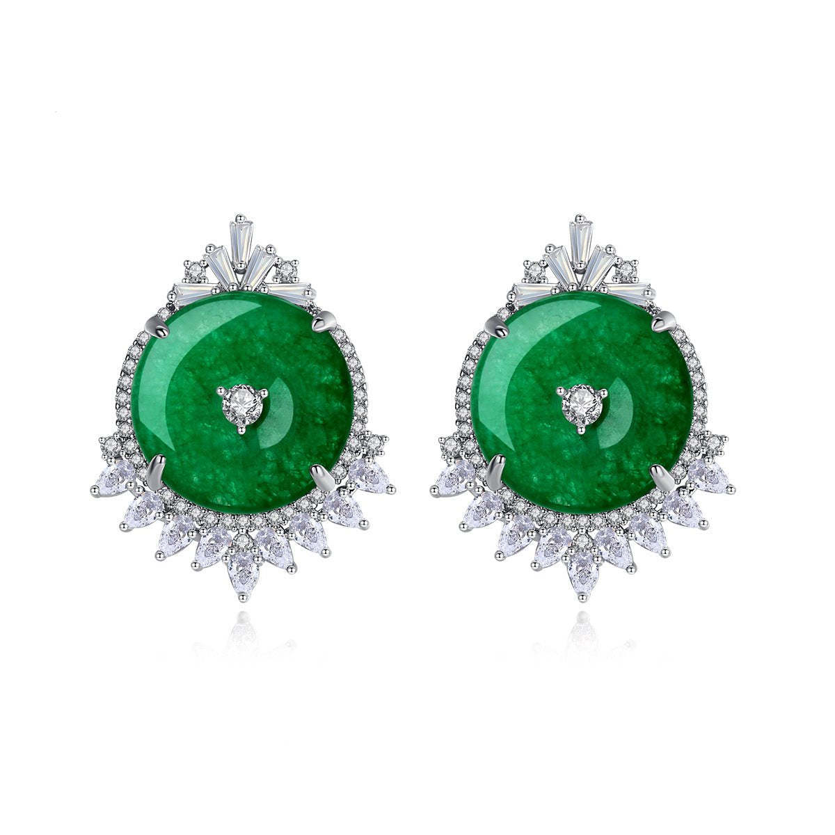 Green Circle Classic Moissanite Diamonds Elegant 18k White Gold Plated Vintage Retro Stud Earrings | Mix Mix Style-Mix MIx Style