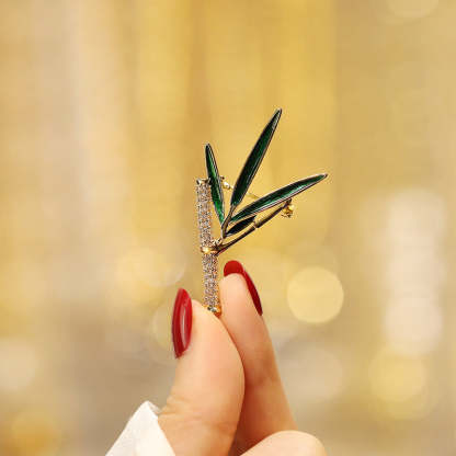 Xiliang Concubine high-end ancient bamboo brooch elegant green enamel leaf zircon brooch cheongsam accessories pin-Mix MIx Style