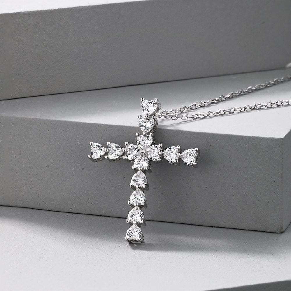 Linlang cross-border new S925 sterling silver cross necklace female European and American fashion ins3*3 heart-shaped zircon clavicle chain-Mix MIx Style