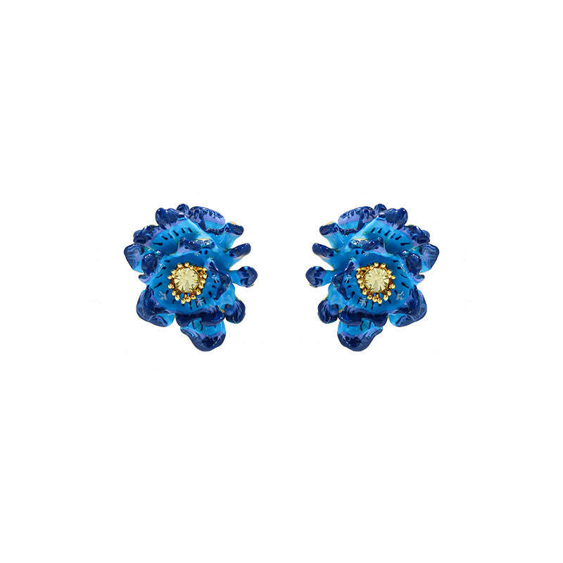Flowers blue borage cornflower small daisy bouquet earrings ear clips 