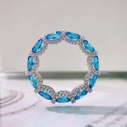 Vibrant Blue Vintage Pendant Oval Cut Diamonds Luxury 18k Gold Plated For Necklace Jewelry | Mix Mix Style-Mix MIx Style