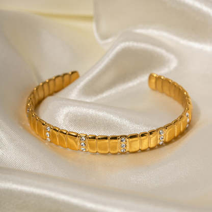2023 New Fashion Internet Celebrity INS Style Design 18k Gold Stainless Steel Diamond Bread Pattern Open Bracelet Jewelry-Mix MIx Style