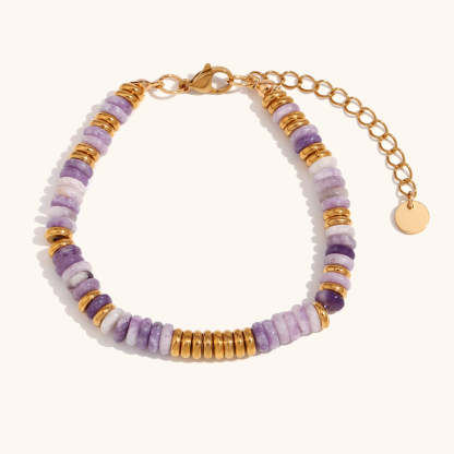 European and American cross-border hot selling Frisbee natural stone retro simple light luxury stainless steel plated 18K gold spacer bead bracelet female-Mix MIx Style