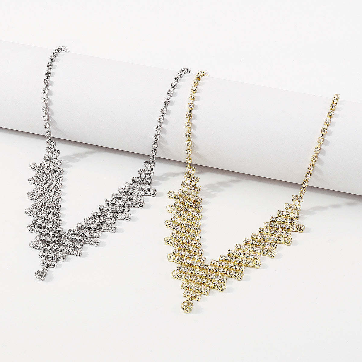 Dainty Golden Retro Classis Diamonds Elegant Triangle 18k Gold Plated Necklace Jewelry | Mix Mix Style-Mix MIx Style