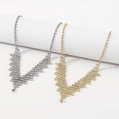 Dainty Golden Retro Classis Diamonds Elegant Triangle 18k Gold Plated Necklace Jewelry | Mix Mix Style-Mix MIx Style