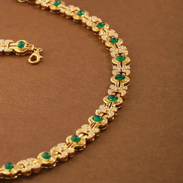 Green Vintage Retro Oval Cut Diamonds Luxury 18k Vermeil Gold Plated Choker Necklace Jewelry | Mix Mix Style-Mix MIx Style