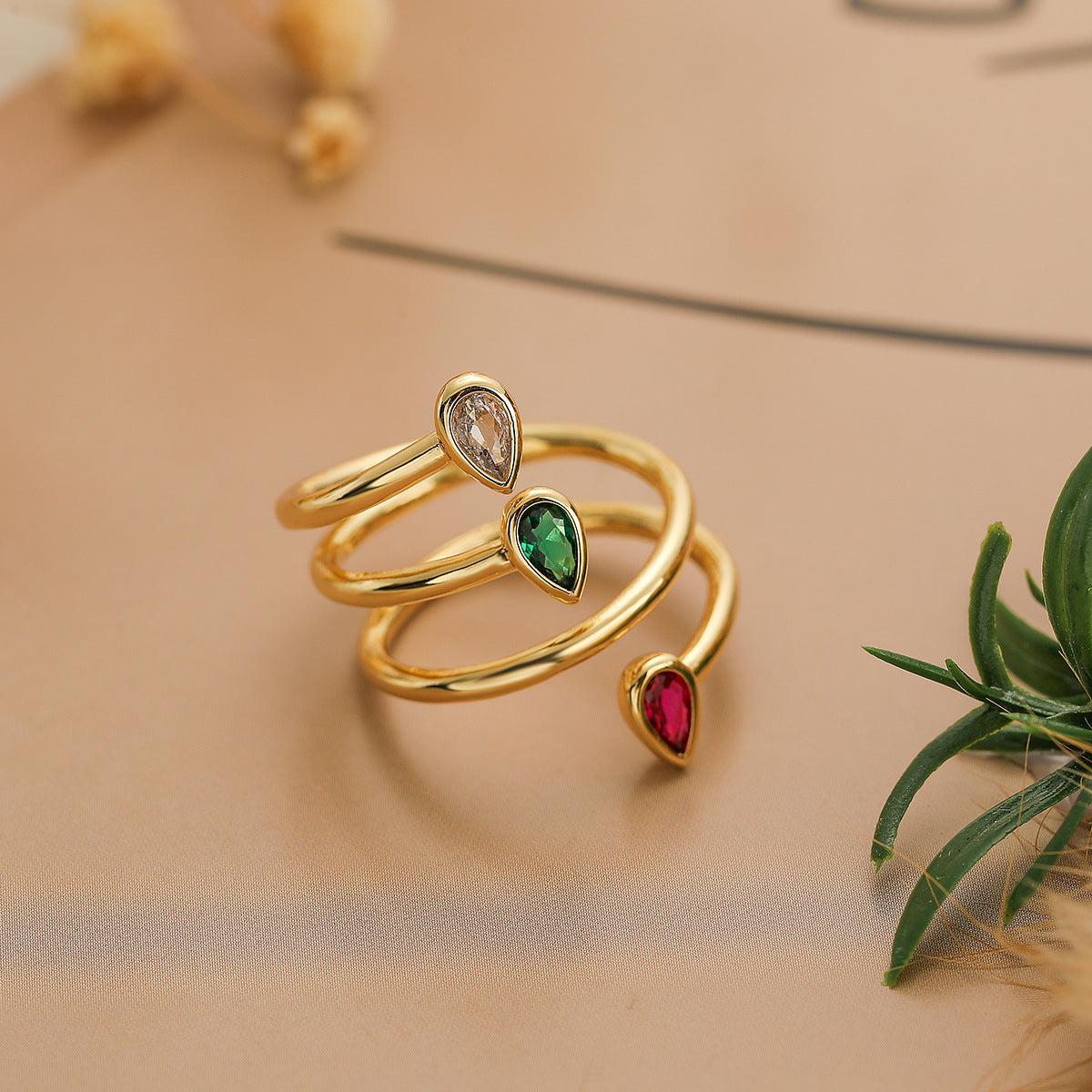 Australian and ancient niche design copper-plated 18K gold zircon love geometric open ring female European and American INS versatile ring-Mix MIx Style