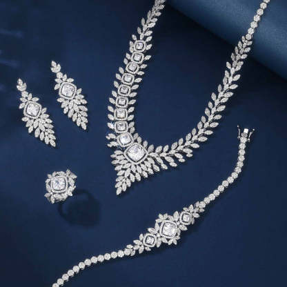 Wedding language European and American exaggerated luxury temperament full diamond bridal wedding suit fashionable rhinestone shiny four-piece jewelry-Mix MIx Style