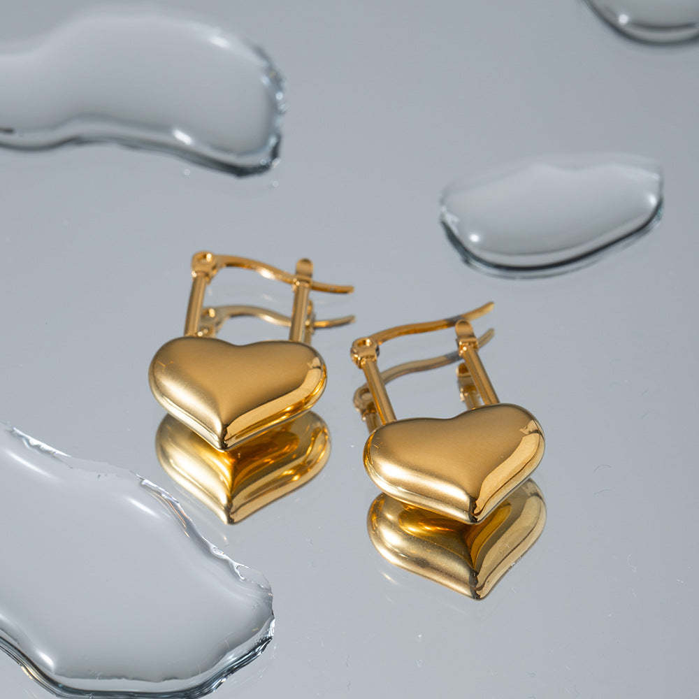Minimalist Love Glossy Heart Shaped Elegant 18k Vermeil Gold Plated Drop Earrings | Mix Mix Style-Mix MIx Style