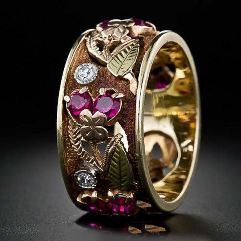 Vintage Flowers Gothic Trendy Purple Moissanite Diamonds 18k Vermeil G