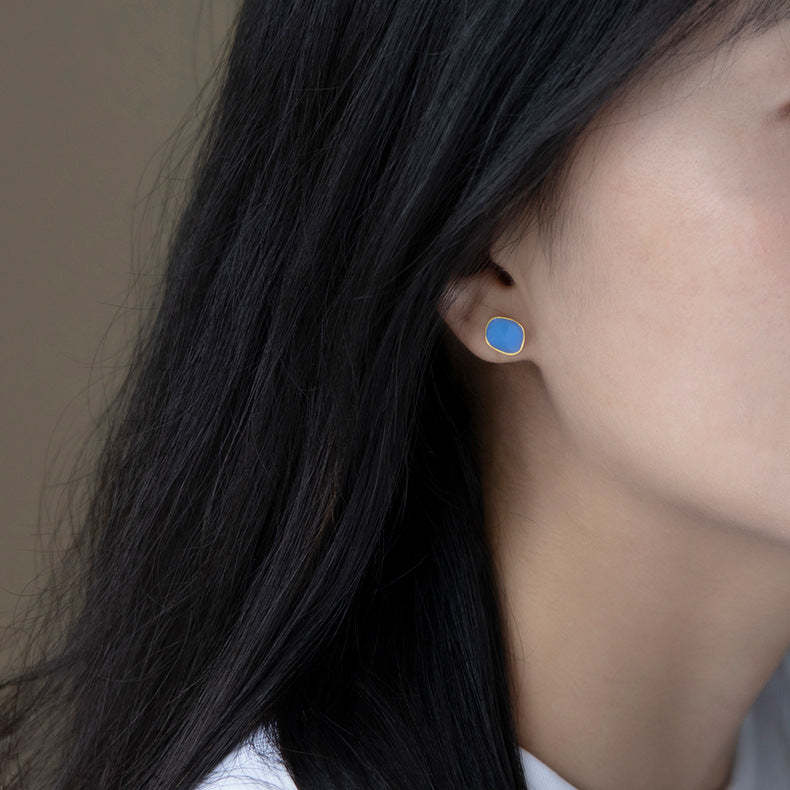 Irregular Green - Blue Minimalist Akoya Pearls Moissanite Diamonds 18k White/Vermeil Gold Plated Drop Earrings | Mix Mix Style-Mix MIx Style