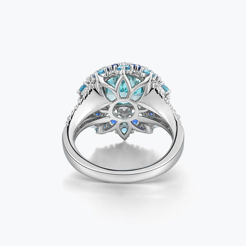 Glam Cushion Sky Blue Cut Moissanite Diamond 4ct 18k White Gold Engagement Ring | Mix Mix Style-Mix MIx Style