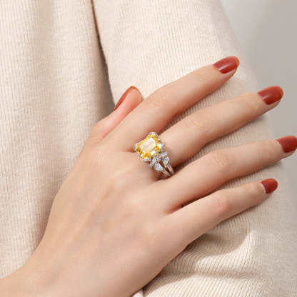 Vivid Yellow Radiant Cut Diamond 18k White Gold Plated Engagement Ring | Mix Mix Style-Mix MIx Style
