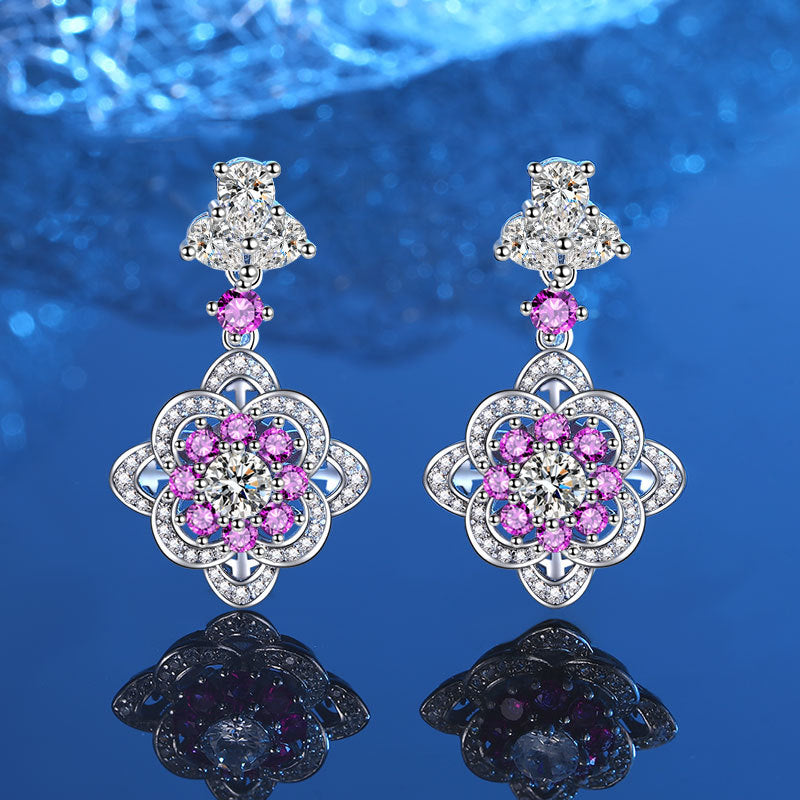 Retro palace red diamond earrings for women S925 sterling silver luxury full diamond diamond earrings elegant earrings in stock-Mix MIx Style