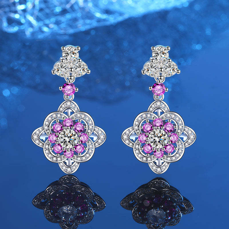 Retro palace red diamond earrings for women S925 sterling silver luxury full diamond diamond earrings elegant earrings in stock-Mix MIx Style
