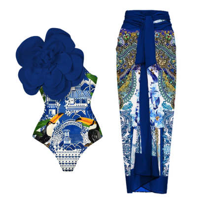Statement Bodysuit & Swimsuit With Oversized Flower - Black | Mix Mix Style [Hot Seller]-Mix MIx Style