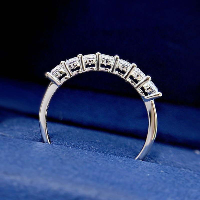 White 7 Rows Round Cut Moissanite Diamonds 18k White Gold Plated Engagement Ring | Mix Mix Style-Mix MIx Style