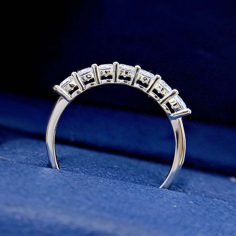 White 7 Rows Round Cut Moissanite Diamonds 18k White Gold Plated Engagement Ring | Mix Mix Style-Mix MIx Style