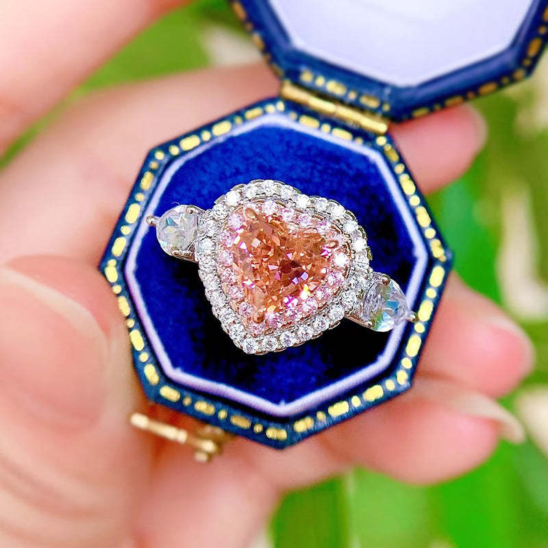 Pink Fashion Heart Cut Moissanite Diamond 3ct 18k White Gold Love Engagement Ring | Mix Mix Style-Mix MIx Style