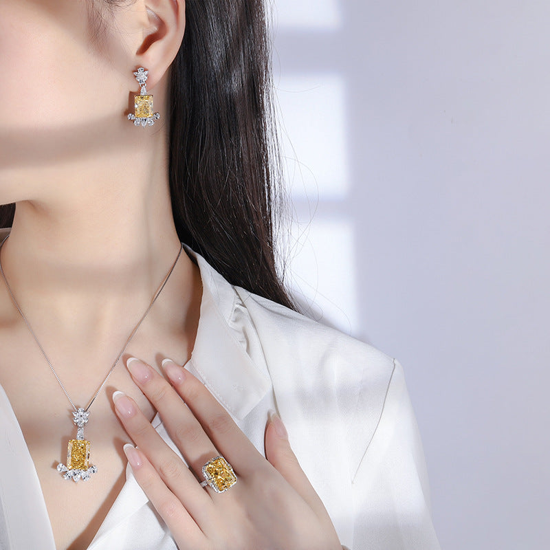 Douyin's best-selling high carbon diamond square geometric women's earrings 8*10 pendant ring 12*16S925 silver-Mix MIx Style
