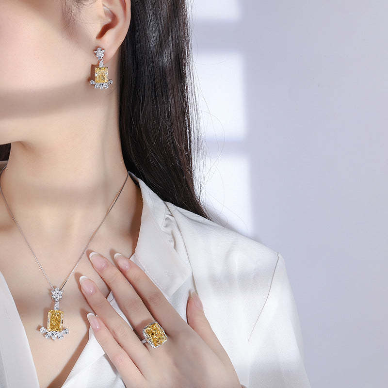 Douyin's best-selling high carbon diamond square geometric women's earrings 8*10 pendant ring 12*16S925 silver-Mix MIx Style