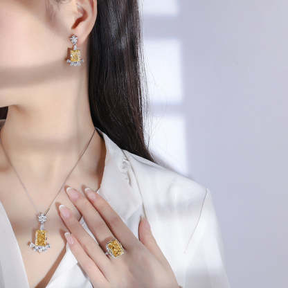 Douyin's best-selling high carbon diamond square geometric women's earrings 8*10 pendant ring 12*16S925 silver-Mix MIx Style