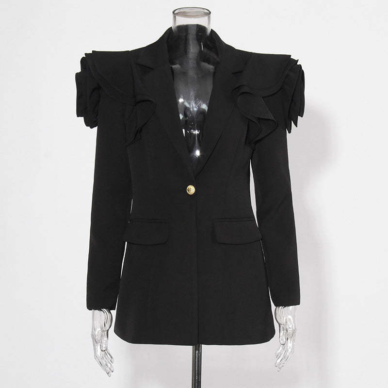 Fashionable three-dimensional flower patchwork design small suit 2024 new style V-neck one button waist slimming suit jacket-Mix MIx Style