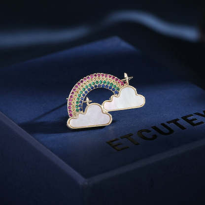 2024 new designer clothing color zircon natural mother-of-pearl inlaid brooch cloud rainbow small brooch-Mix MIx Style