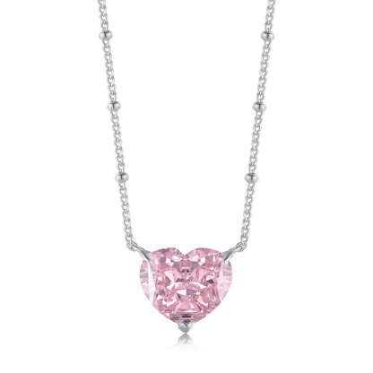 Live s925 sterling silver high carbon diamond necklace female ice flower cut pink heart-shaped pendant green diamond high-grade clavicle chain-Mix MIx Style