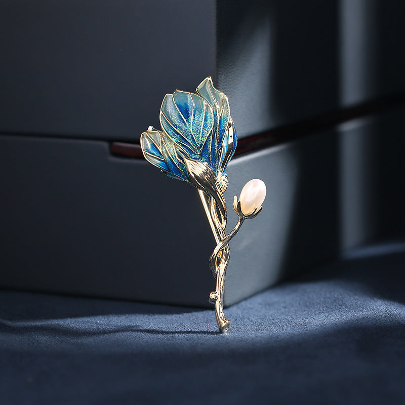 New elegant and high-end autumn and winter clothing accessories corsage fixed enamel color dripping magnolia brooch-Mix MIx Style