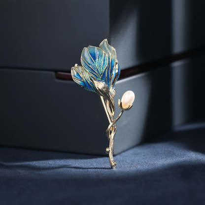 New elegant and high-end autumn and winter clothing accessories corsage fixed enamel color dripping magnolia brooch-Mix MIx Style